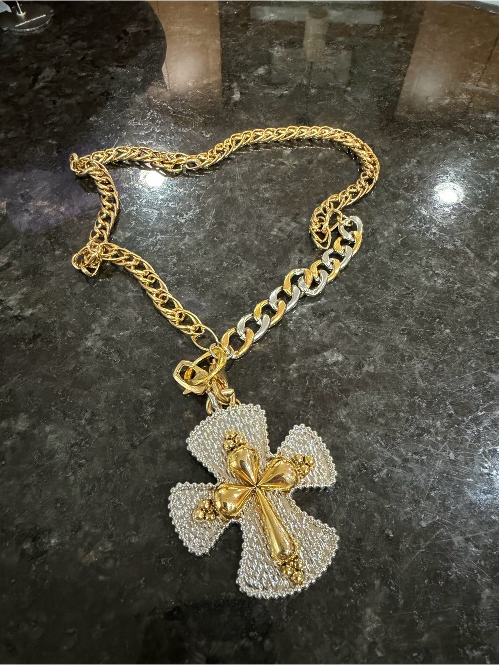 Two-Tone Gold and Silver Cross Pendant Necklace - Women